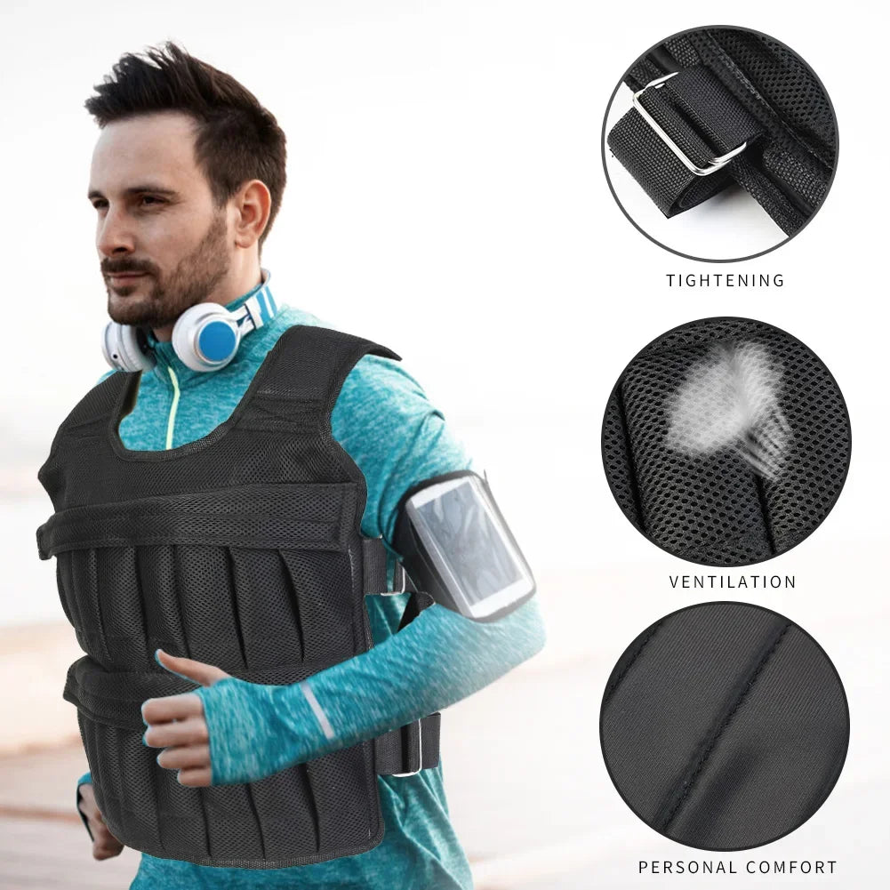 3-50Kg Durable Loading Weighted Vest Adjustable Weight Boxing Training Exercise Waistcoat Jacket Sand Clothing Fitness Equipment