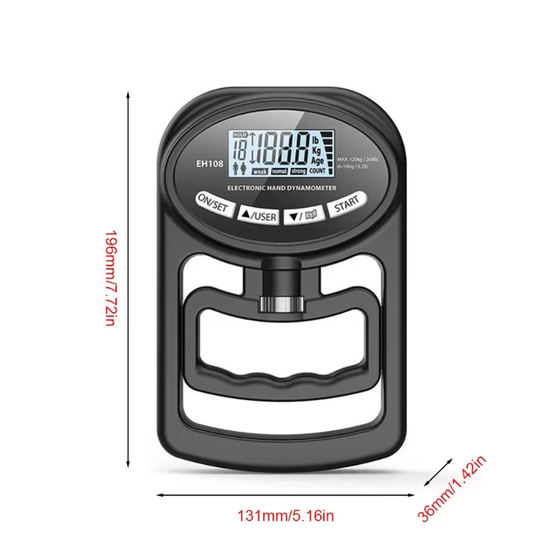 265Lbs/120Kg Grip Strength Meter for Men and Women Tester Digital Hand Dynamometer Training USB LCD Screen