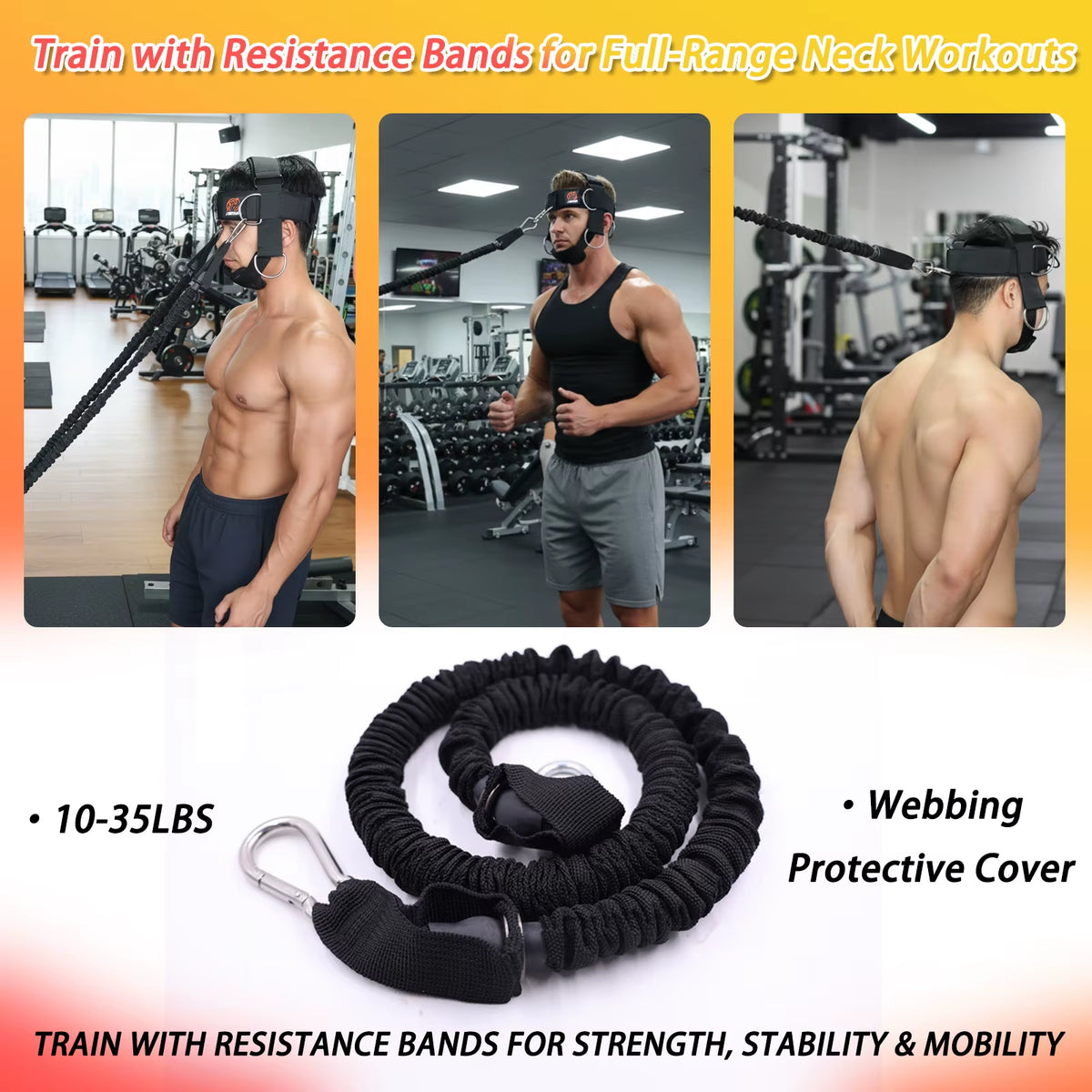 Adjustable Neck Harness for Resistance Bands & Weightlifting Multi-Directional Neck Training, for Athletes & Rehab Exercises
